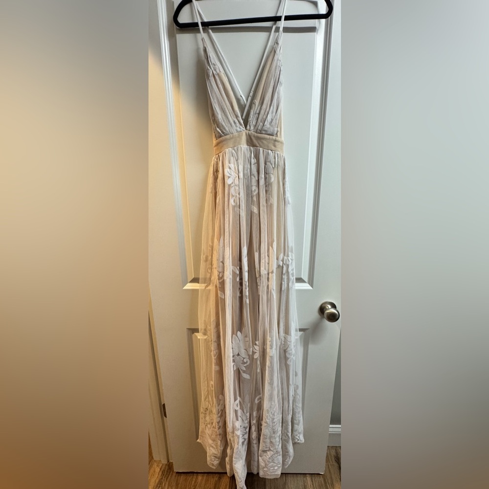 Elegant Beige Floral Gown